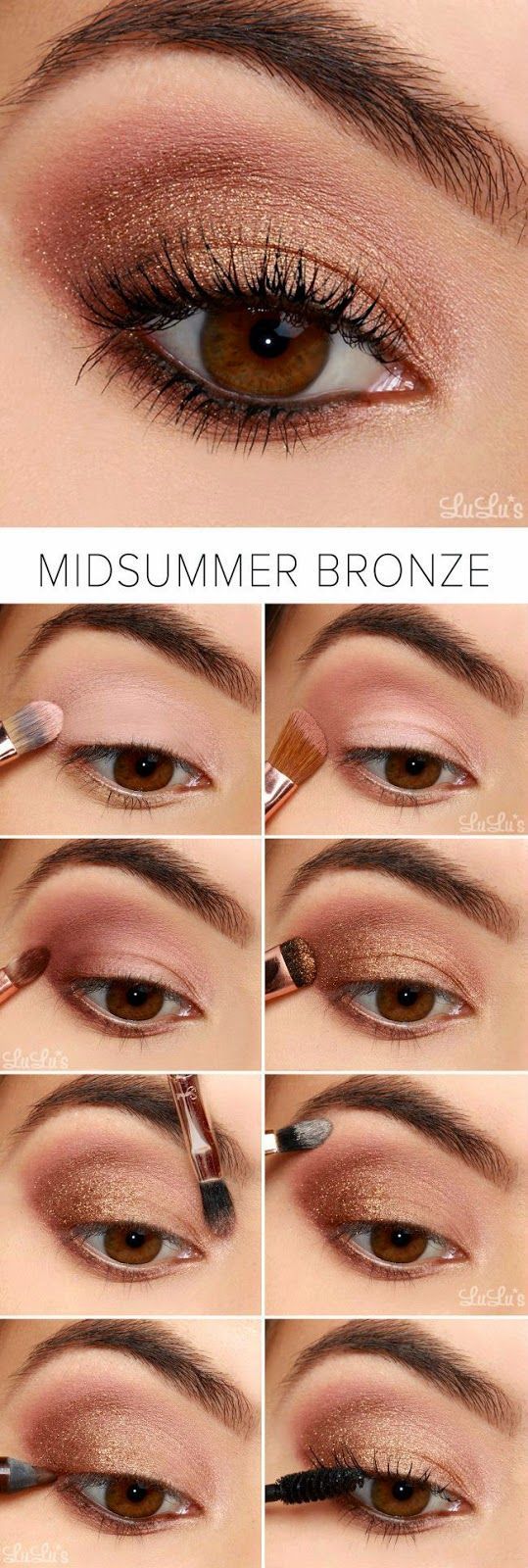 Maquillaje elegante para una boda en verano en tonos bronce y rosa,  tutorial • Maquillarse los ojos