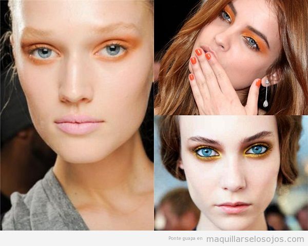 Maquillaje de ojos azules con sombra naranja